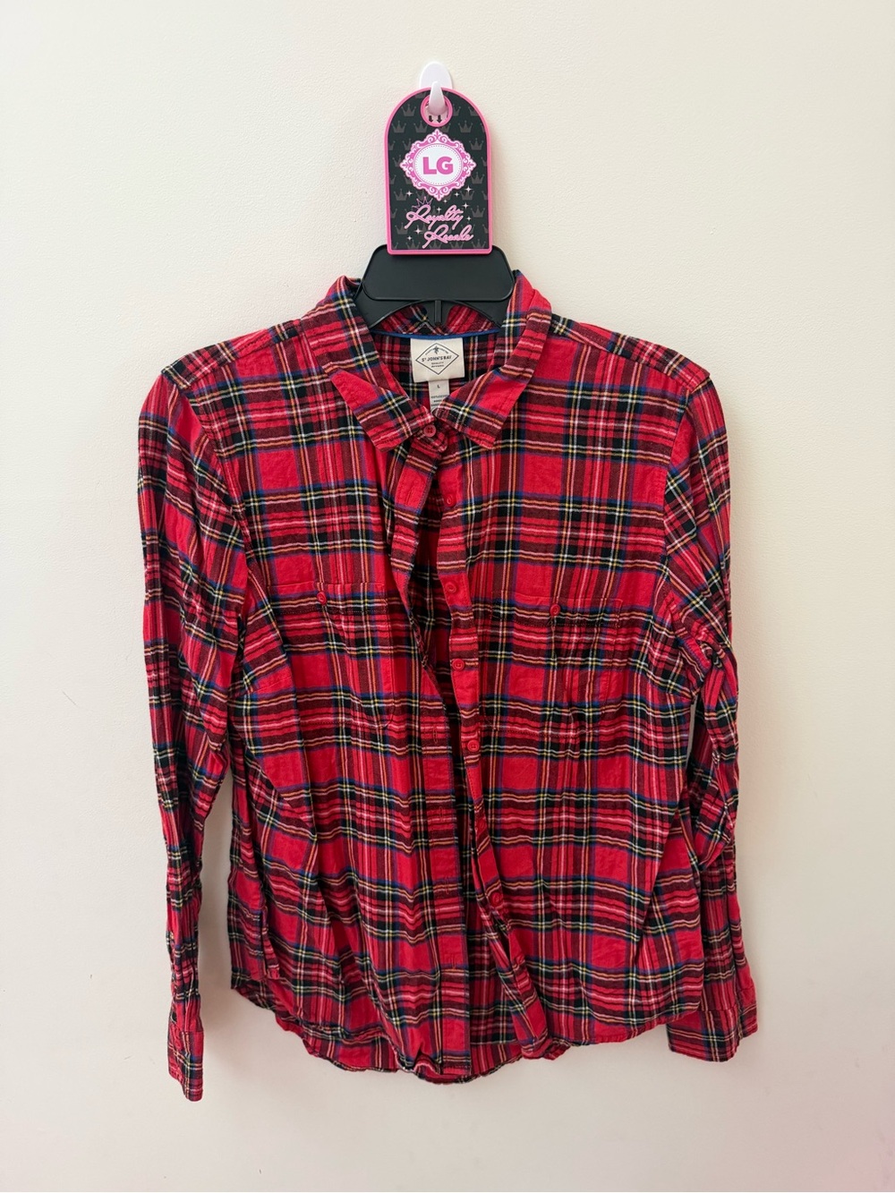 St. John's Bay Red Plaid Button-Down Shirt